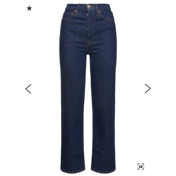 RE/Done Comfort Stretch High Rise Jeans 70's Stove Pipe Dark Rinse Size 30 NWT